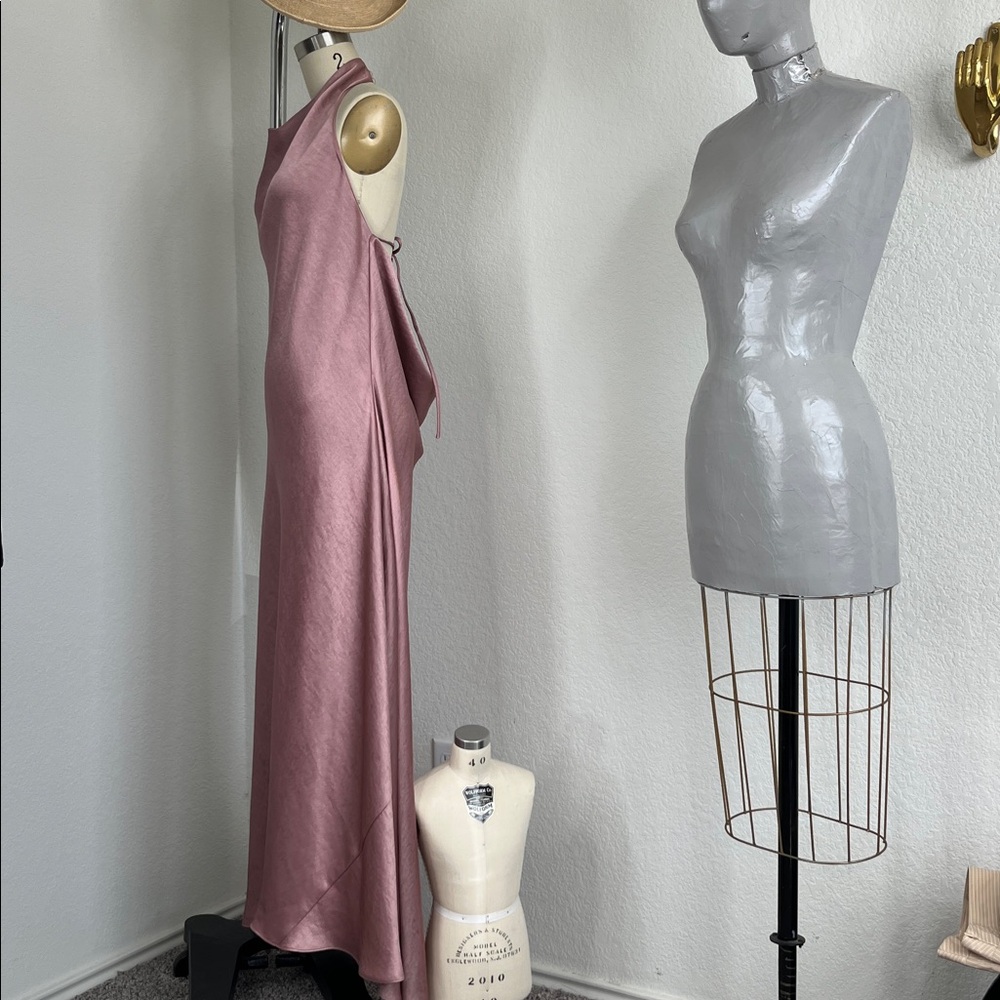 VINCE Halter Backless Cowl Neck Biased Midi Fit Flare Dress NWT - Picture 7 of 11